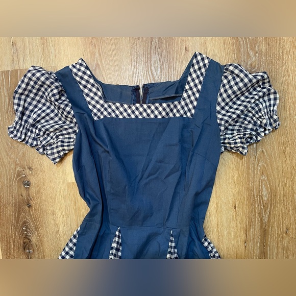 Cute vintage blue gingham check print dress cowgirl fair rodeo square dance S M - Picture 4 of 10